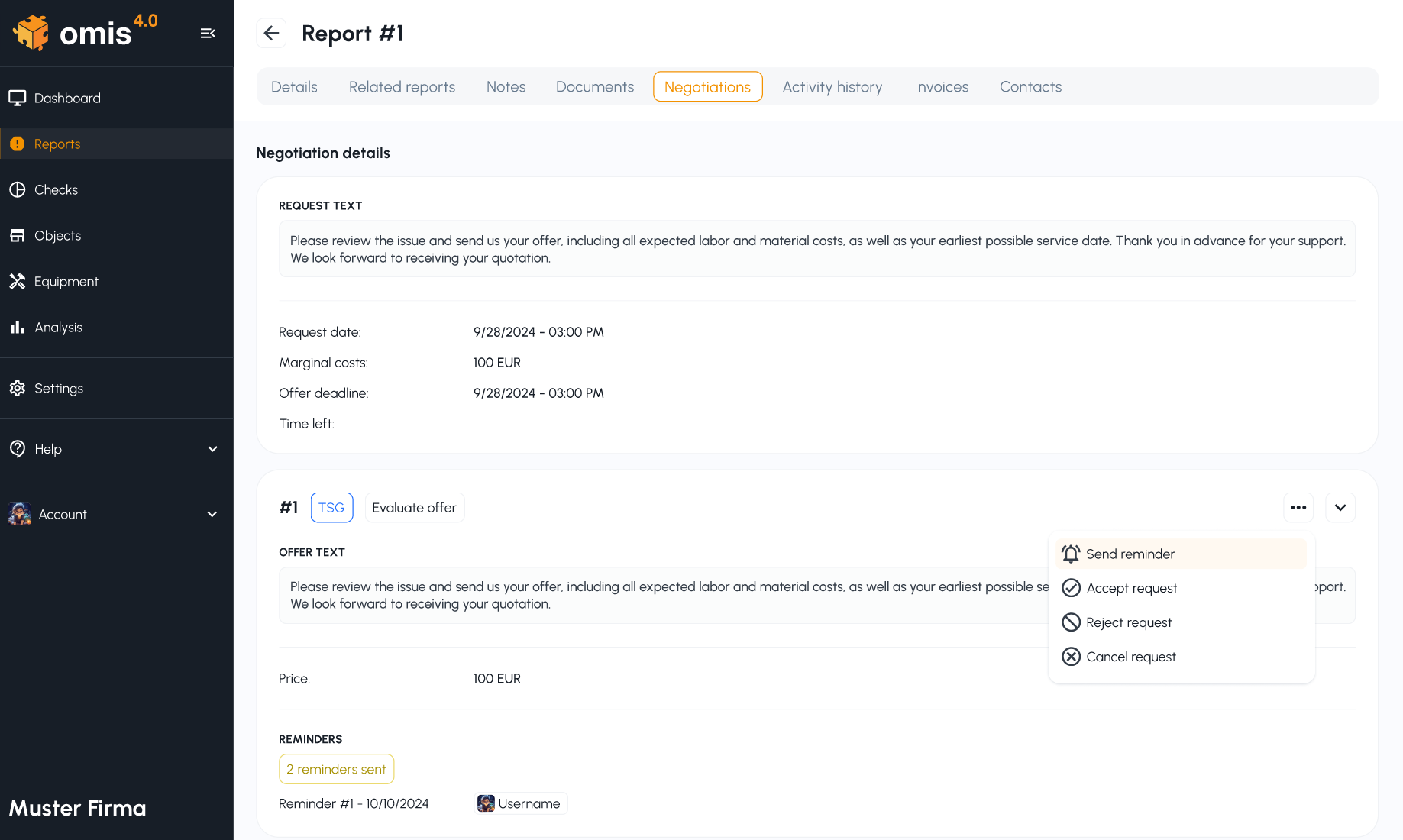 Beispiel eines Reports in omis